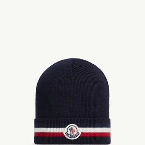 Moncler Dark Blue Knit Beanie with Logo